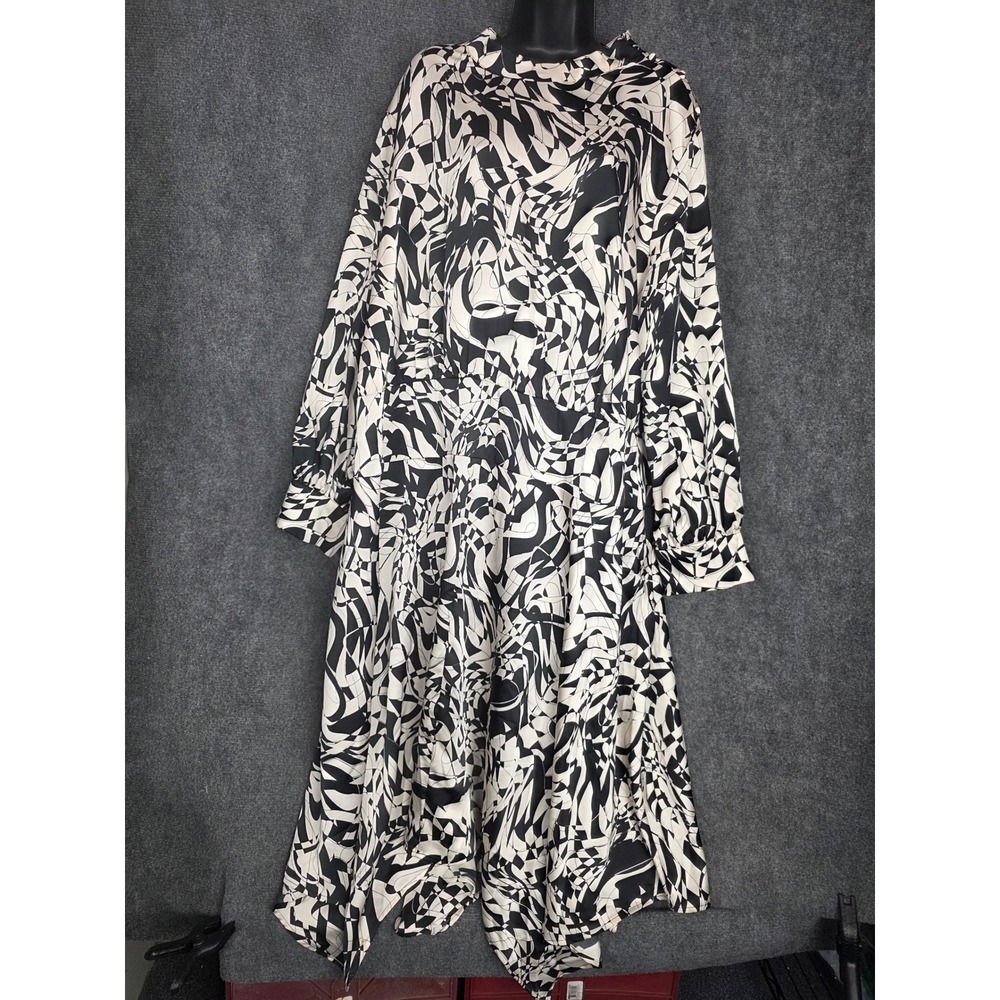 Future Collective Kahala Barfield Brown Dress 3X Black White Abstract Workwear‎